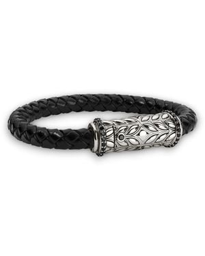 Daneila Léon Sterling Twisted Leather Bracelet With Diamonds Clasp Cuffs - Black