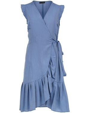 Conquista Denim Sleeveless Ruffled Wrap Dress - Blue