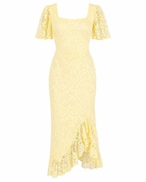 Girl In Mind Heidi Lace Ruched Midi Dress - Yellow