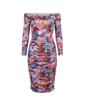 concept A trois Off-The-Shoulder Floral Bodycon Dress - Red