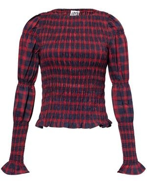 Amy Lynn Iris Pure Cotton Plaid Smocked Top - Purple