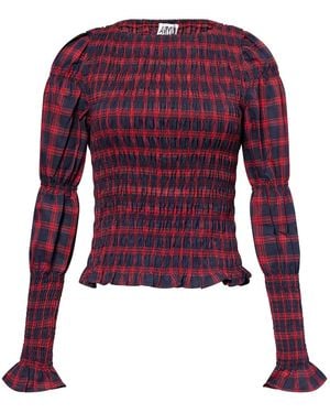Amy Lynn Iris Pure Cotton Plaid Smocked Top - Purple