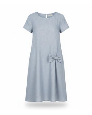 LeMuse Summer Kiss — Linen Swing Dress With A Bow - Blue