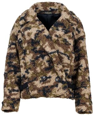 Conquista Print Faux Fur Button Jacket - Black
