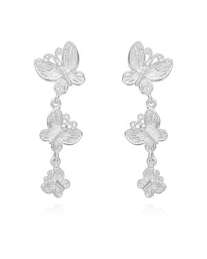 Far East Jewelry Handcrafted Butterfly Shadow Earrings - White