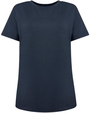 Perlavera Tita Solid Cotton Spandex Short Sleeve Length Crew Neck T-Shirts - Blue