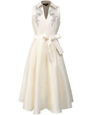 Smart and Joy Beaded Taffeta Fit-and-Flare Cocktail Dress - White