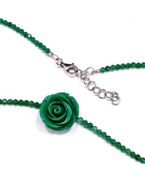 Mineralgems•Studio Agate Choker With Rose - Green