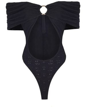 No'design Maze Madonna Neckline Bodysuit - Black