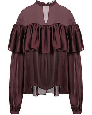 Merlenne Silk Burgundy Blouse With Ruffles - Brown