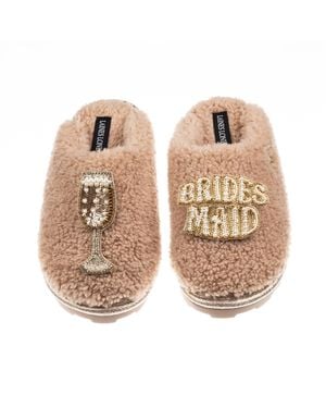 Laines London Neutrals Teddy Closed Toe Slippers With Bridesmaid Brooches - Natural