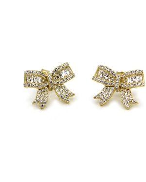 VicStoneNYC Fine Jewelry Elegant Ribbon Stud Earrings For - Metallic