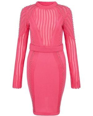 Sour Figs Studded Sheer Knit Mini Sweater Dress - Pink