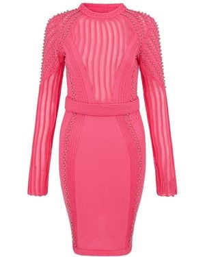 Sour Figs Studded Sheer Knit Mini Sweater Dress - Pink