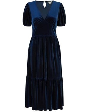Yumi' Velvet Midi Dress - Blue