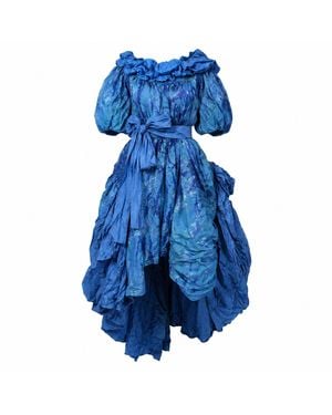 Miro Misljen Caribbean Sea Ruffle Statement Dress - Blue