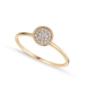 Ecce | Artisan Diamonds 14K Solid Single Pave Diamond Round Ring - Metallic
