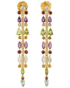 Artisan Natural Amethyst Dangle Earrings 18k Gold Diamond Jewelry - Metallic