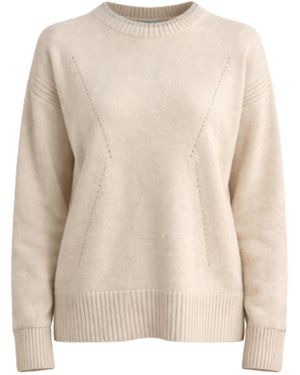 Nuvv Collection Neutrals Cashmere And Wool Blend Round Necked Knit Jumper – Soft Neutral Tone - Natural