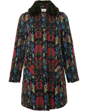 Louche Dryden Folk Jacquard Fur Collared Coat - Black
