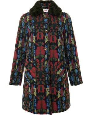 Louche Dryden Folk Jacquard Fur Collared Coat - Black
