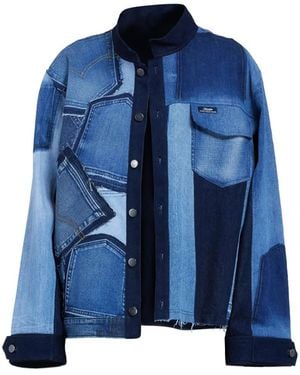 Story Wear Denim Stand-Collar Patchwork Jacket - Blue