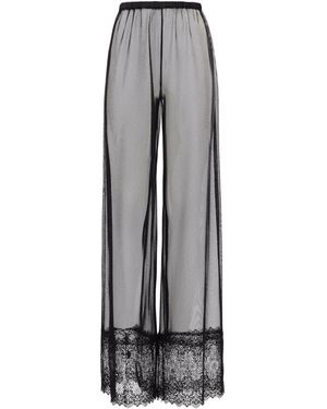 Julia Allert Sheer Tulle Wide-Leg Pants With Lace Hem – - Gray