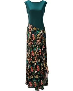 IZABELA MANDOIU Two-Tone Jersey Top Floral Midi Dress - Green