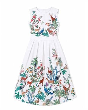 Yumi' Woodland Animal Print Cotton Midi Skater Dress - Blue