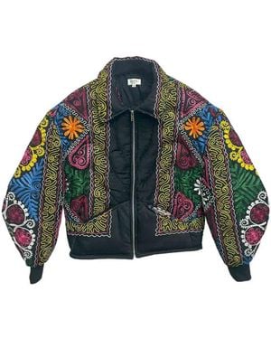 Zasta Studio Unknown Tapestries Cotton & Silk Blend Bomber Jacket Small B - Blue
