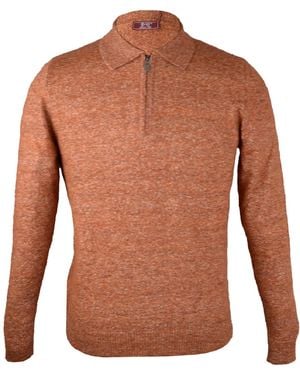 DAVID WEJ Jayden Wool Polo Jumper – Burnt - Brown