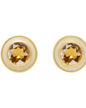 Augustine Jewels Citrine And Cream Enamel Stud Earrings - Metallic