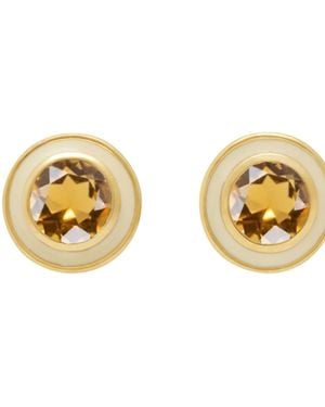 Augustine Jewels Citrine And Cream Enamel Stud Earrings - Metallic