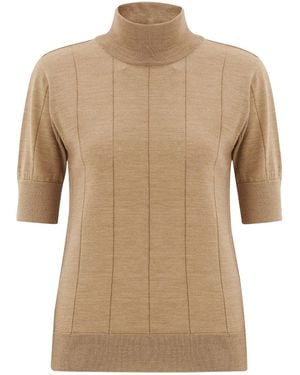 Peraluna Betty High Neck Short Sleeve Knitwear Fine Blouse - Brown