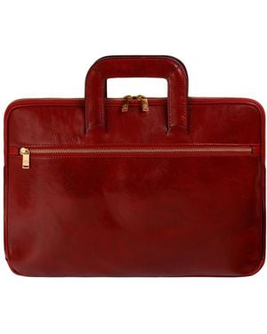 Time Resistance Leather Briefcase Laptop Bag - Red