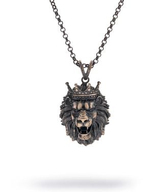 Ebru Jewelry Crowned King Lion Sterling Necklace - Black