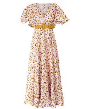 Sofia Tsereteli Orange Summer Linen Dress - Metallic