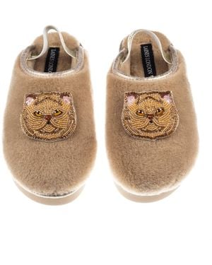Laines London Neutrals Flatform Cloud Slippers With Double Ginger Persian Cat Brooches - Natural
