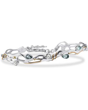 Isla Silver Handmade Riviera Topaz & Pearl Hinged Bracelet - White