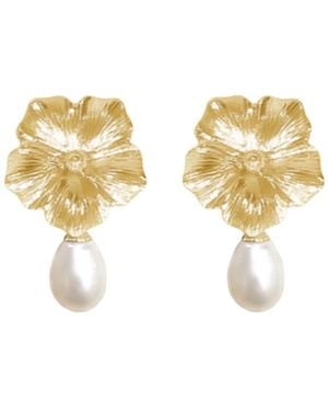 Agora Jewellery Bavella Mini Drop Pearl Earrings - Metallic