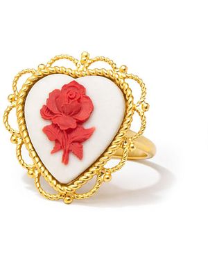 Vintouch Italy Blossom Heart Cameo Ring - Red