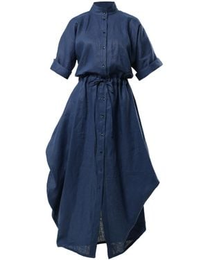 Metamorph Long Linen Shirt Dress - Blue