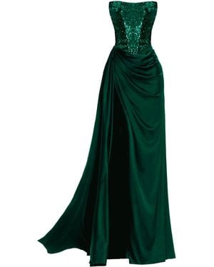 Angelika Jozefczyk Nadya Satin Evening Gown With Sequins Emerald - Green