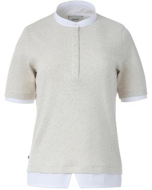 Elune Mode Pointelle Cotton Henley _ Oatmeal - White