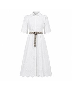 IZABELA MANDOIU Broderie Anglaise Midi Shirt Dress With Detachable Belt And Pockets - White