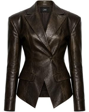 OW Collection Kaya Faux Leather Blazer Jacket - Black