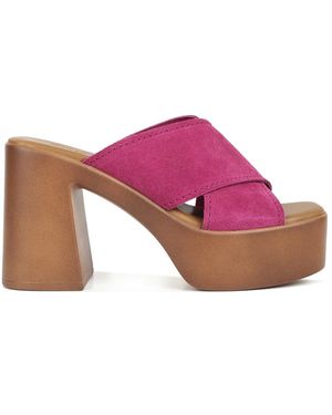 Rag & Co Matrix Criss Cross Strap Block Heel Sandals - Pink