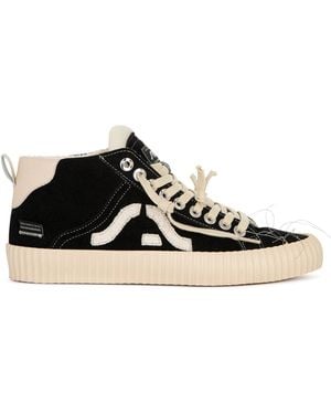 Springa | Unique Vulcanized Sneakers Italian Handmade Wavy Suede High Top Embroidery Trainers - Black