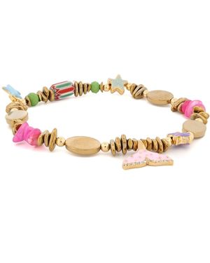 Ebru Jewelry Pastel Colours Dream Star & Fish Tail Beaded Anklet - Metallic