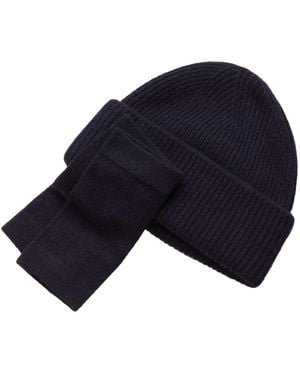 Cove Cashmere Ribbed Beanie & Wrist Warmer Set - Blue